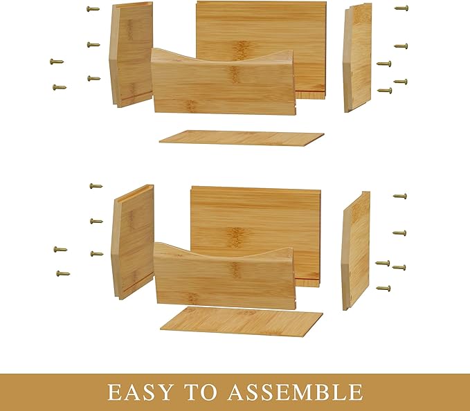 2 Set Open Front Small Stackable Storage Bins, Bamboo Stacking Storage Bins Snack Tea Bags Fruits Spices Countertop Storage, Rustic Organizer Bins for Pantry, Kitchen, Office, Bedroom (Small Natural)