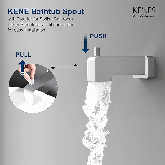KENES Chrome Tub and Shower Trim Kit, Square Tub Shower Faucet Set Complete with 6-Inch Rainfall Shower Head and Tub Spout, KE-6025A-5 (Shower Valve Included)