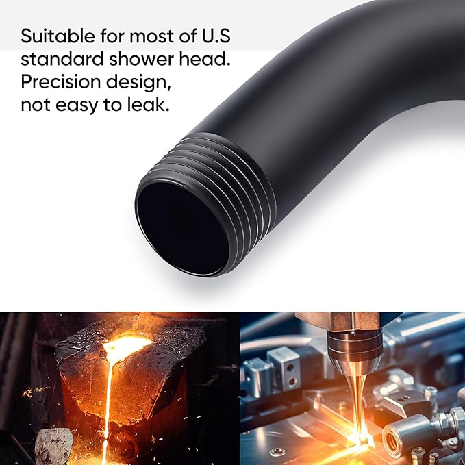 Cobbe Shower Arm with Flange and Teflon Tape, 8-Inches Wall Mounted Shower Pipe Arm Extension for Fixed Shower Head, Matte Black