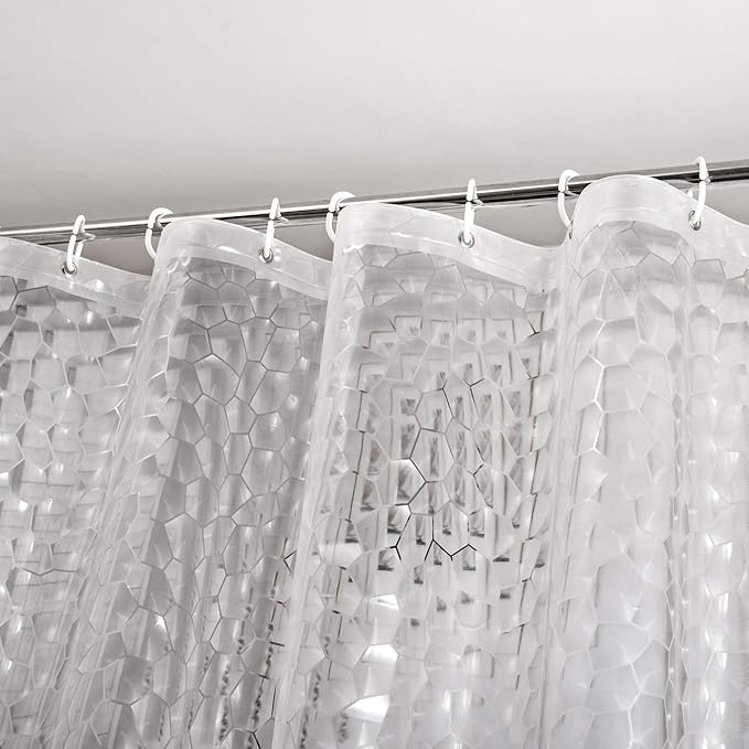 WELTRXE Shower Curtain Liner 8G EVA with 3 Magnets, Waterproof Clear Shower Curtains with 3D Water Cube Design, Heavy Duty Plastic Bathroom Shower Liner for Shower Stall, Bathtubs, 72 x 72,12 Hooks