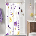 Gibelle Small Stall Shower Curtain 36 x 72, Narrow Half Watercolor Floral Fabric Shower Curtain, Purple Yellow Flower Decorative Bathroom Shower Curtain Set