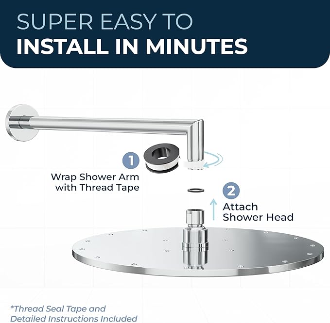 HammerHead Showers® Solid Metal 12 Inch Rainfall Shower Head, Large Rain Shower Head, 2.5 GPM High Flow Shower Head Optimized for Pressure, Wall-Mounted or Ceiling Rain Shower Head, Chrome