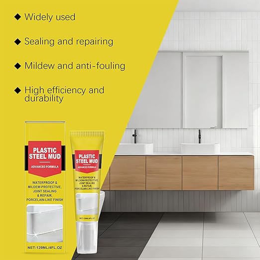 White Caulking Bathroom, 120ml Crack Proof Adhesive, Waterproof White Sealant, Silicone Material, Home Improvement Accessory with Scraper, for Kitchen Bathroom Shower Sink Basement Window