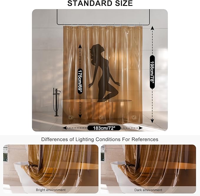 AmazerBath Long Shower Curtain Liner, 100% EVA Soft Clear Amber Heavy Duty 78 inch Shower Curtain and Liner 2-in-1, 72x78 Plastic Bathroom Shower Curtain, 12 Rustproof Grommets & 3 Weighted Stones