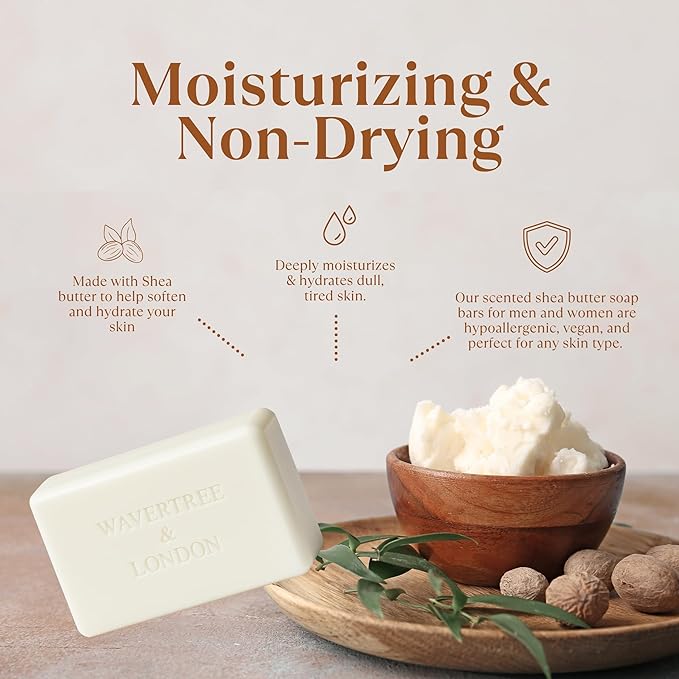 Wavertree & London Havana Scented Natural Soap (2 Bars), 7oz Moisturizing French Triple Milled Soap Bars enriched with shea butter - Pure Plant Based Bath & Body Bars for All Skin Types