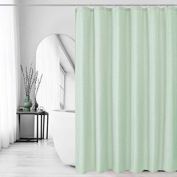 Gibelle Mint Green Shower Curtain, Waffle Weave Textured Fabric Shower Curtain for Bathroom - Soft Cloth & Hotel Spa Luxury, Water Repellent, Machine Washable, 72X72, Mint Green
