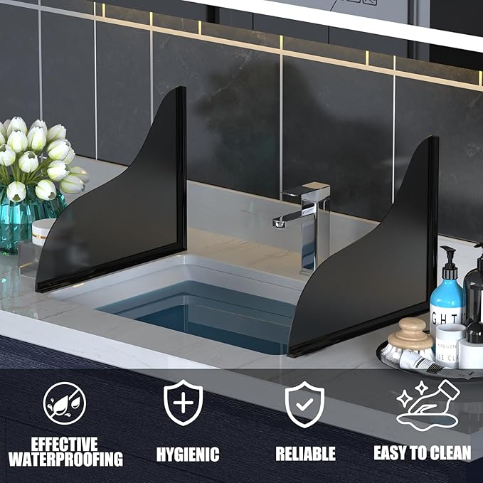 Shower Splash Guard Kit - Large Size Thickened Water Blocker with Extra-Strong Adhesive for Walk-in Shower/Bathroom/Bathtub/Kitchen Sink - Black Frosted/Matte Acrylic Plate Pack of 2(10"x12")