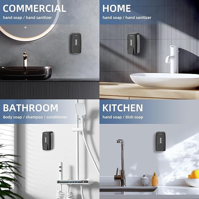 Soap Dispenser Wall Mount 28oz Commercial Hand Soap Dispenser for Bathroom Liquid Gel Hand Sanitizer Dispenser No Drilling Black