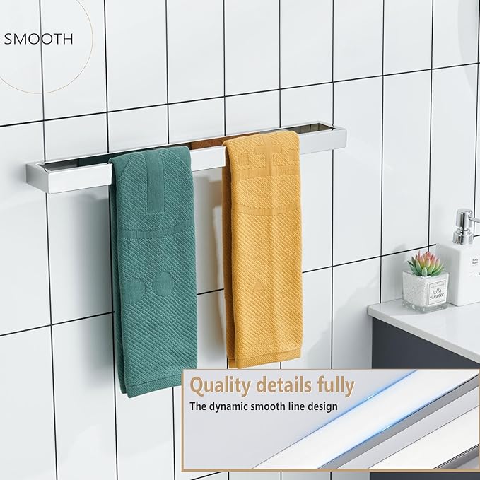KOKOSIRI Towel Holder Chrome Bath Towel Bar Rack 24-Inch Kitchen Holder Polished Stainless Steel for Bathroom Hardware Wall Mounted, 1 Pack B4008CH-L24