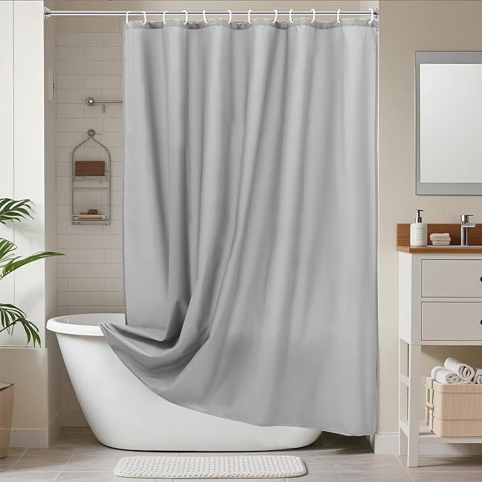AooHome Fabric 48x72 Inch Small Shower Curtain, Stall Size Bathroom Curtain for Hotel, Water Repellent, Light Grey, 48 Width x 72 Height Inch