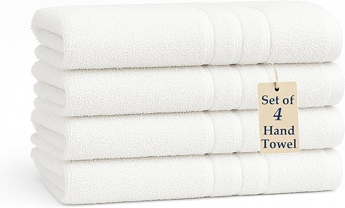 Casa Platino 4 Pack Hand Towels (16"x28") - Spa & Hotel Quality - 100% Cotton, Ring Spun - Quick Dry, Ultra Soft & Absorbent - Used for Salon, Gym, Bathroom, Face - Pre Shrunk - White Hand Towels Set