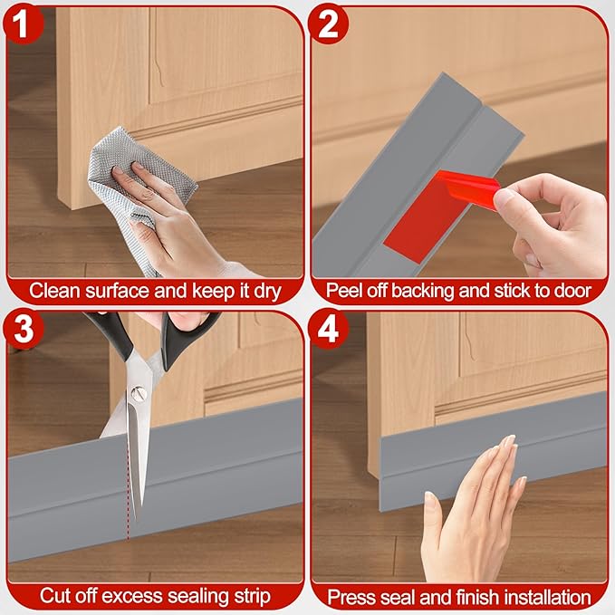 MYFAMIREA Door Weather Stripping 3IN (W) x 20FT (L) Door Draft Stopper Seal Tape Silicone Seal Strip Self Adhesive Shower Sweep Insulation Tape Side Bottom Strip for Sliding Glass Window Gap, Gray