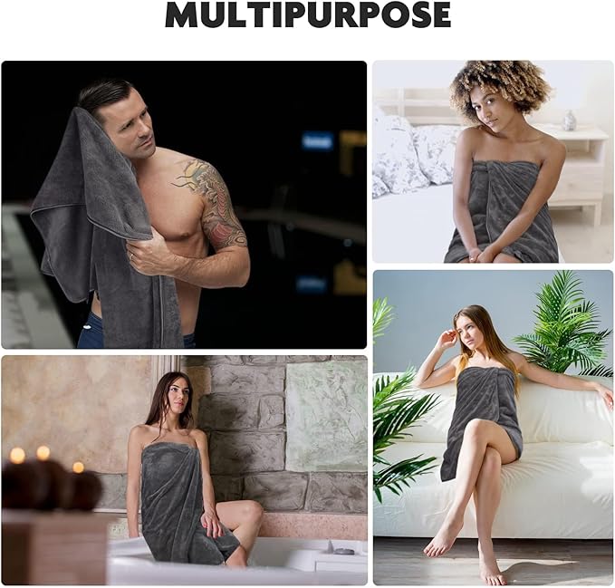 KinHwa Microfiber Bath Towels Large Bathroom Towels Absorbent Shower Soft Towels for Bathroom Large Size for Women Men Ideal Microfiber Towel for Spa, Swimming, Pool Dark Gray (4, Grey, 30x60 inch)