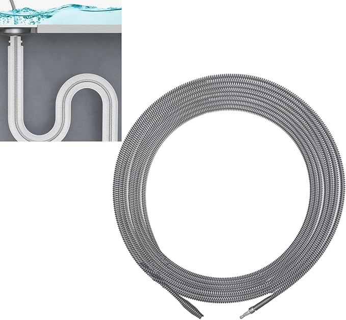 Drain Clog Remover, Spring Drain Snake with Electric Drill Connector, Metal Drain Hair Removal Tool for Sewer Kitchen Sink Bathroom Toilet Clogged Drain Auger Cleaner,1 Pcs 393.7 In 32.8 FT