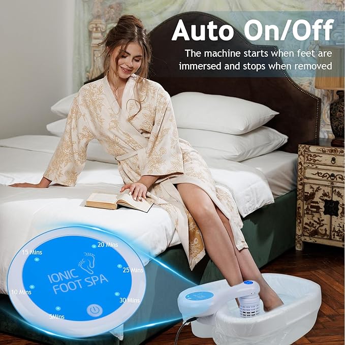 Ionic Foot Bath Detox Machine 3.0, Ionic Foot Spa for Home Detox with an Auto Start-Stop Control Unit, 2 Powerful Arrays, Foot Soaking Tub & 80 Liners