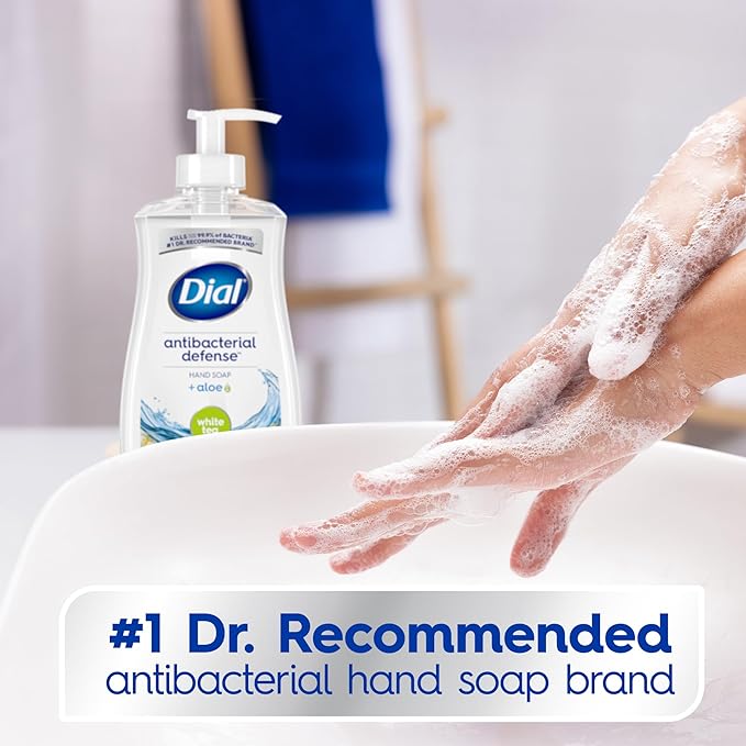 Dial Antibacterial Defense Liquid Hand Soap + Aloe, White Tea Scent, 11 Fl Oz (Pack of 4), Dermatologist-Tested Hand Wash, Gentle Formula