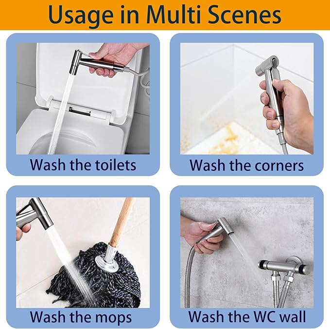 Handheld Bidet Sprayer Set, Toilet Bidet Attachment with 3-Way Faucet Diverter Bathroom Bidet WC Spray with 2M Hose, Used for Cleaning Sink, Bathroom Corner, Toilet, Personal Hygiene
