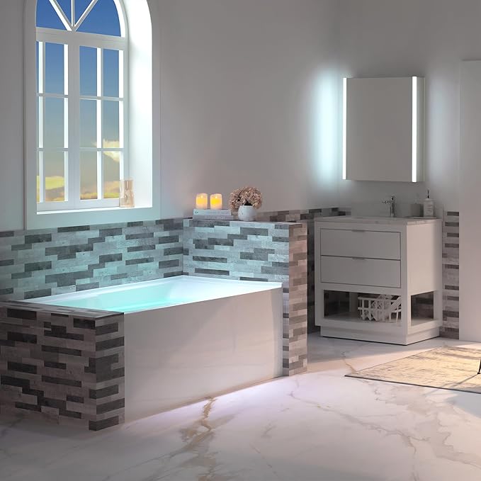 WOODBRIDGE 54" Acrylic Rectangular Alcove Soaking Bathtub in White with Left Drain, Brushed Nickel pop-UP Drain Included BA5430L