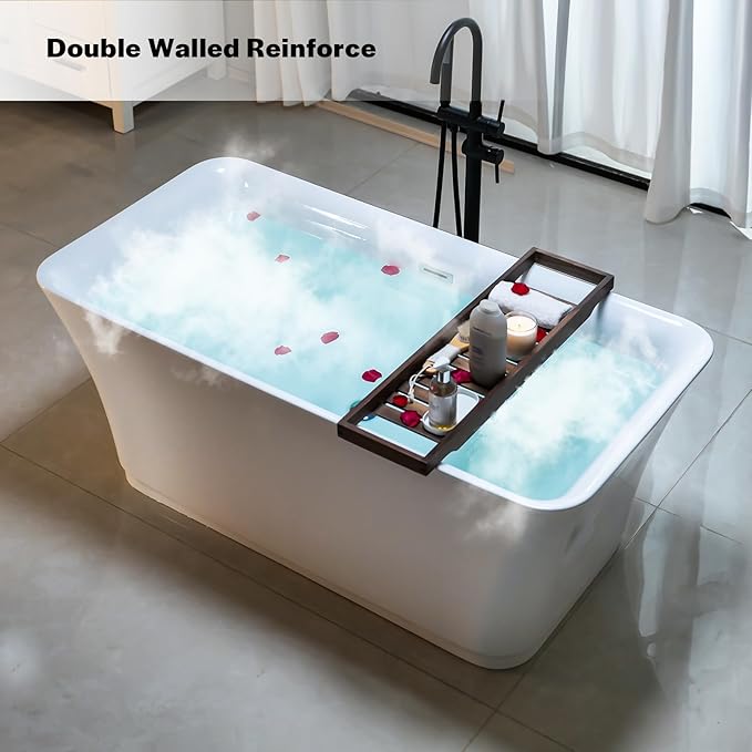 Empava 59" Freestanding Luxury Acrylic Soaking SPA Tub Modern Stand Alone Bathtubs Model 59FT1511, White