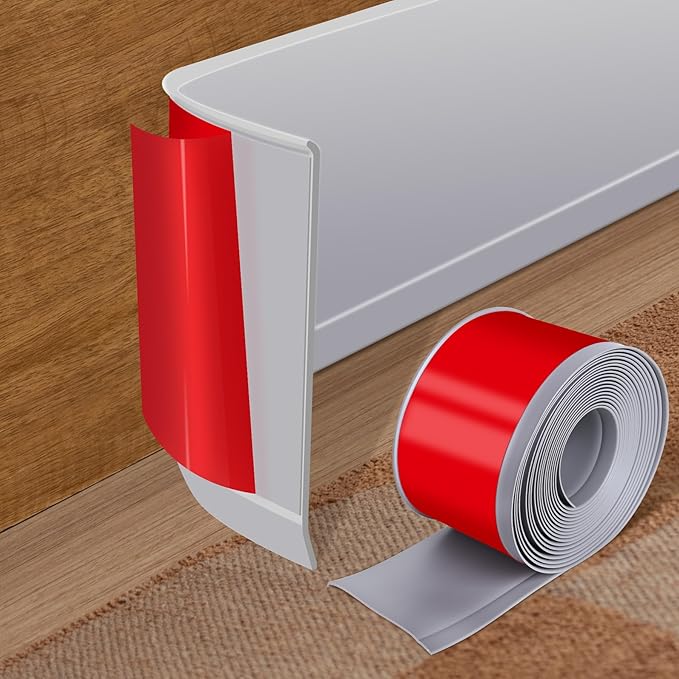 Vinyl Baseboard Molding Trim 6 Inch x 40 Feet Peel and Stick Baseboard Trim Flexible PVC Cove Base Moulding Self-Adhesive Trim for Garage Bathroom Cabinet Floor Walls, Gray