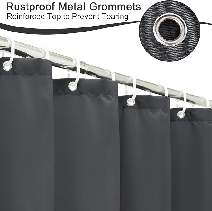 AooHome Standard Shower Liner, Solid Polyester Fabric Solid Shower Curtain Liner for Hotel with Hooks, Water Repellent, Weighted Hem, Charcoal, 72x72 inch