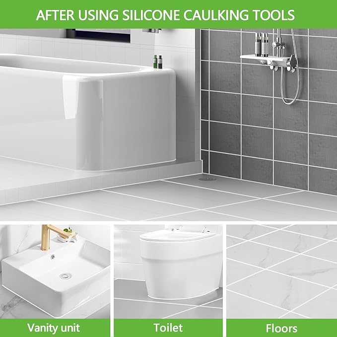 Caulking Tool 3 in 1 Caulking Grout Removal Sealant Finishing Tool Bathtub Caulk with Stainless Head, Caulk Remover Glass Glue Angle Scraper for Bathroom, Kitchen,Floor,Window,Sink Joint,Frames
