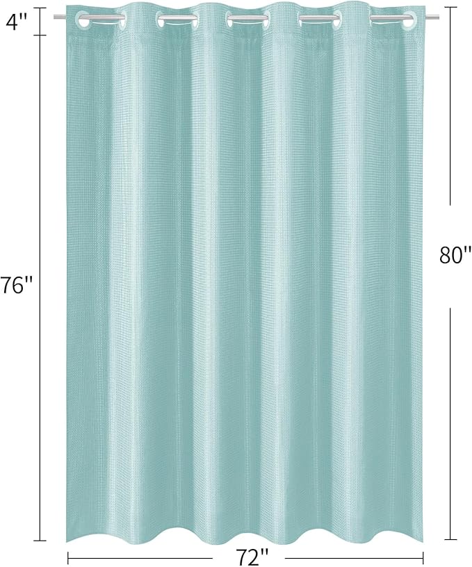 MitoVilla Teal Long Shower Curtain Liner Set 72 x 80, No Hooks Needed 80 inch Long Heavyweight Waffle Fabric Shower Curtain Set with Snap-in Liner for Aqua Hotel Grade Spa-Like Bathroom Decor