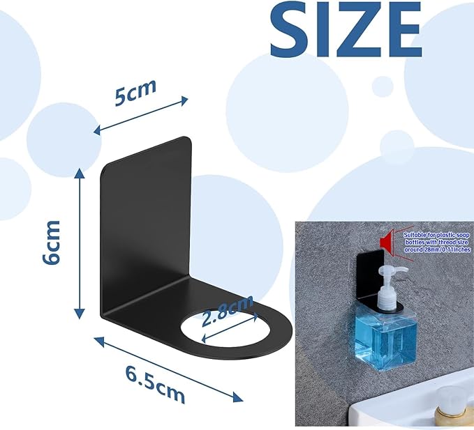 Adhesive Soap Bottle Dispenser Holder Wall Mount for Shower No Drilling Shampoo Conditioner Dispenser Hanger Shower Bottle Holder Set of 3 Soap Dispenser Holder Matte Black Rack Hook-Dia 2.7cm