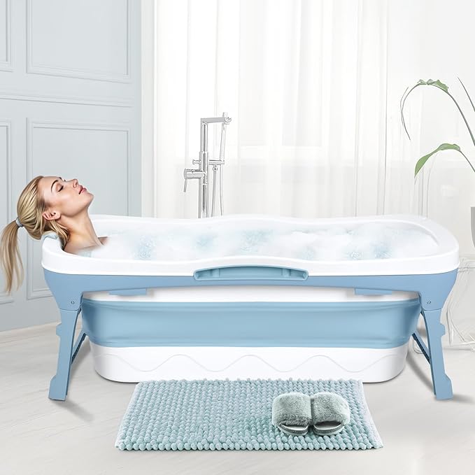Portable Bathtub for Adult, 56'in Foldable Collapsible Tub, Ergonomically Designed Pop up Bathtub, For the Ultimate Relaxing Soaking Bath, Ideal for Small Spaces - Quick, Effortless Using Bl