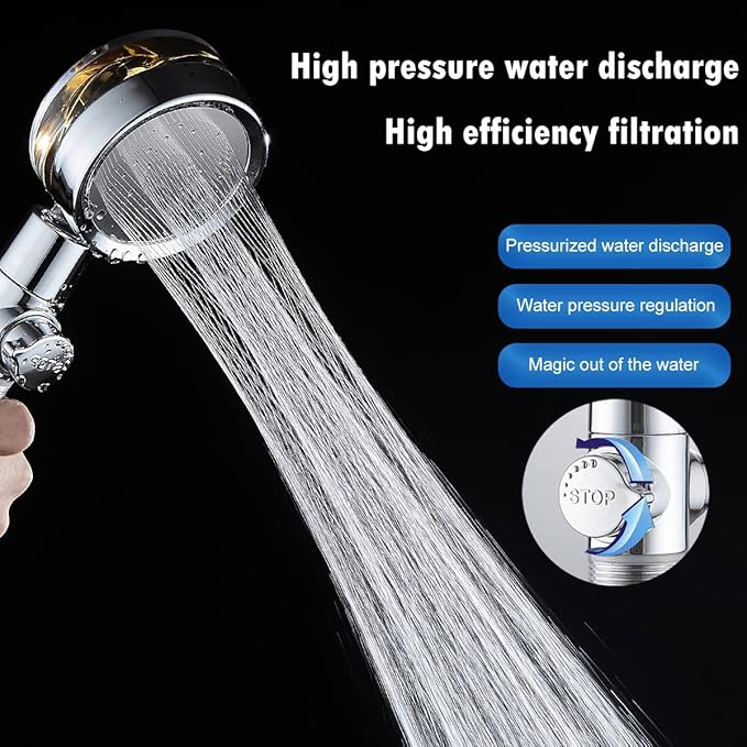 High Pressure Shower Heads, Handheld Turbo Fan Shower, Hydro Jet Shower Head with 79 Inch Hose,Bracket,Cotton Filters and Bath Loofah, One Key Pause Switch 360 Degrees Rotating (Blue with hose)