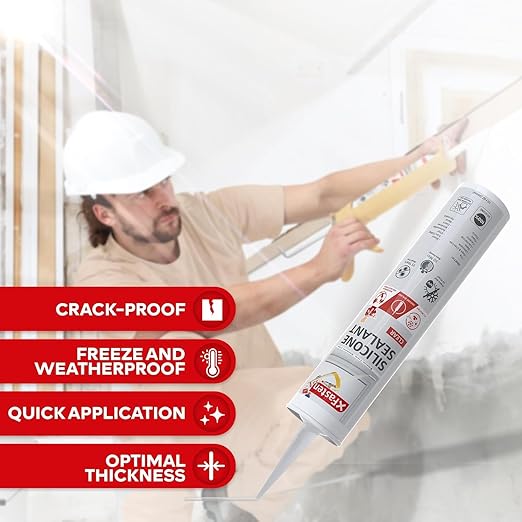 XFasten Clear Silicone Caulk Neutral Cure 10.1 oz – 100% Waterproof Silicone Sealant, Crack and Shrink Resistant, Low Odor, Strong Adhesion Caulking for Kitchen, Bath, Window, Shower, Outdoor Use
