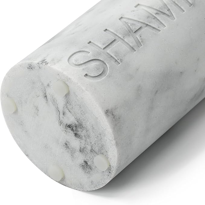 Resin White Marbled Shampoo Engraved Bottle Refillable Pump Dispenser, Durable Waterproof Construction for Bath, Shower - Resin White Marble - Matte Black Pump