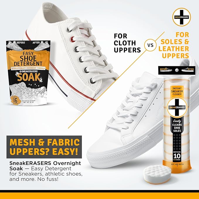 SneakERASERS Sole & Sneaker Cleaner, Premium Shoe Cleaner for Sneakers, Dual-Sided Sponges, Effective for Tennis Shoes & Women Men Sneakers, Gentle Rub Design Cleaner Kit, 20 Pack