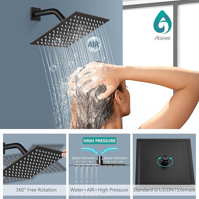Aolemi Shower Faucet Set, High Pressure Shower System with 2-in-1 Handheld Sprayer, Wall Mount Fixture Combo with Rough-in Valve, 8 Inch Shower Head, Oil Rubbed Bronze