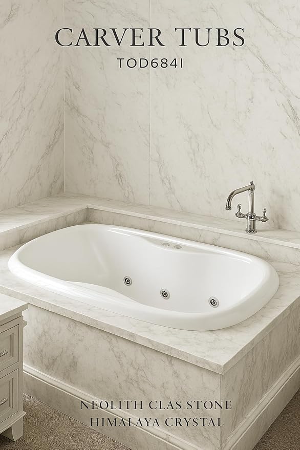 Carver Tubs - TOD6841 - Modern Acrylic Fiberglass Whirlpool Tub Water Massage Bathtub, w/ 12 Jet - White Acrylic Spacious Two Person Oval Tub - Deep Relaxing Soak - 68"L x 41"W x 20"H
