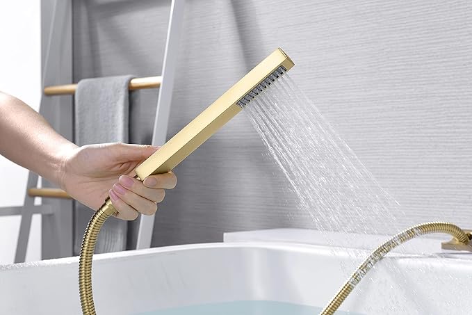 SUMERAIN Roman Tub Faucet Set 5 Holes Deck Mount Waterfall Bathtub Faucet with Handheld Shower Brushed Gold