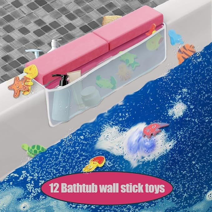 Supa Ant Baby Bath Kneeler and Elbow Rest Pad –Mom’s Choice Award Winner –US-Designed Extra Thick Bathtub Kneeling Pad with 8 Suction Cups, 5-Pocket Organizer, Non-Slip, Cushioned, Durable (Pink)