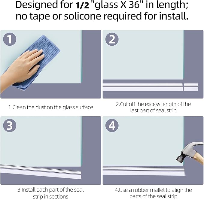 POZIA Shower Door Bottom Seal Frameless Glass Shower Door Seal Strip Clear Vinyl Durable Stop Shower Leaks and Create a Water Barrier Ultra Clear (2PACK-1/2in)