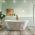 64" Premium Modern Solid Surface Free Standing Bathtubs, Unique Matte White Stone Resin Soaking Tub with Pop-up Drain