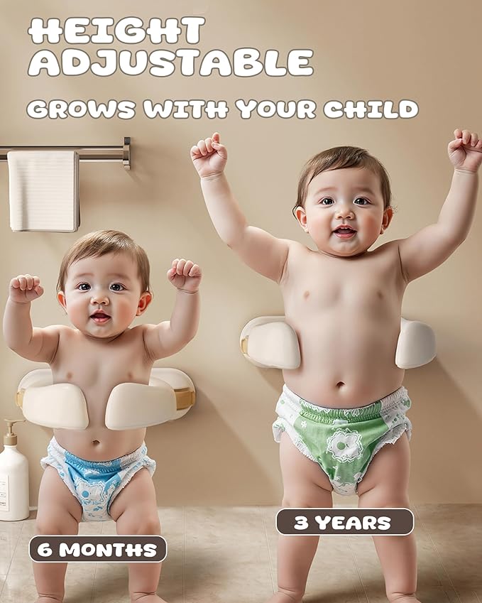 Adjustable Baby Bath Stand with Strong Suction Cups – Foldable Shower Support Seat for Babies 6 Months & Up, No-Drill ABS Plastic with Drain Holes, Safe & Stable Toddler Bath Helper (Bear)