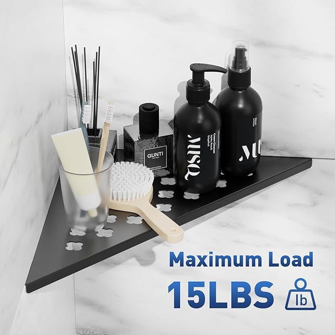 lives Shower Corner Shelf 10" Slot Design Corner Shelves for Inside Shower, 304 Stainless Steel Recessed Bathroom Shelves for Tiled Wall, Black 2 Pack (Floral)
