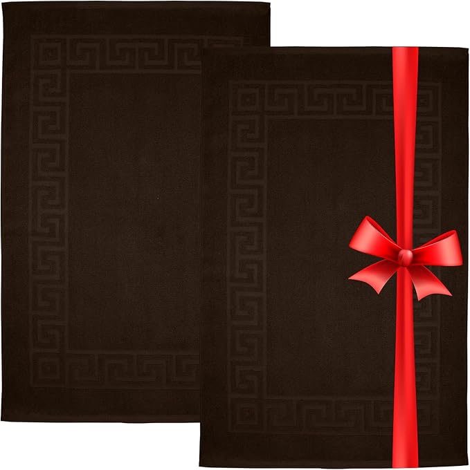 DAN RIVER Greek Cotton Bath Mats Set of 2 – Not a Bathroom Rug, Ultra Soft, Highly Absorbent & Machine Washable Bath Mat Towel for Bathroom Floor Mat – Durable, Quick-Dry, 21x34 Inches, Brown