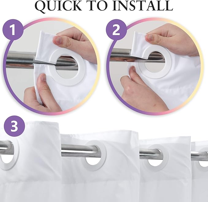 River Dream Fabric Shower Curtain No Hooks Needed - TPU Lining & No Liner Required, Hotel Shower Curtain for Bathroom with Built-in Hooks & Bottom Magnets, Waterproof, White, 71x74