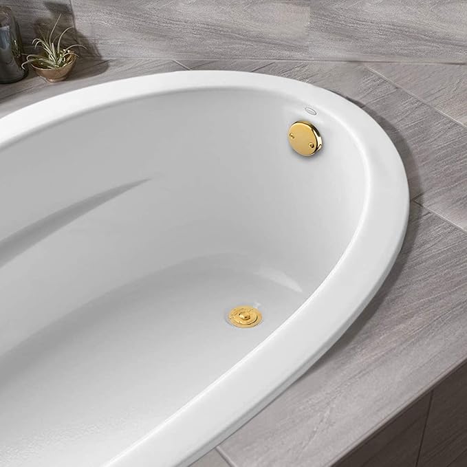 Artiwell Lift & Turn Tub Trim Set with Two-Hole Overflow Faceplate, All Brass Bathtub Conversion Kit Assembly with 2-Hole Overflow Face Plate and Universal Fine/Coarse Thread (Polished Brass)