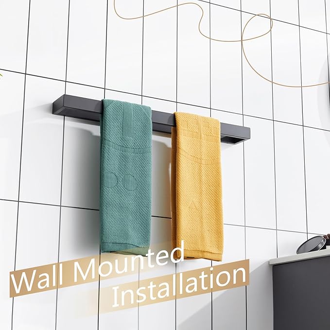 KOKOSIRI Towel Bar Matte Black Bath Towel Holder 20-Inch Kitchen Rack Stainless Steel for Bathroom Hardware Wall Mounted, 1 Pack B4008BK-L20