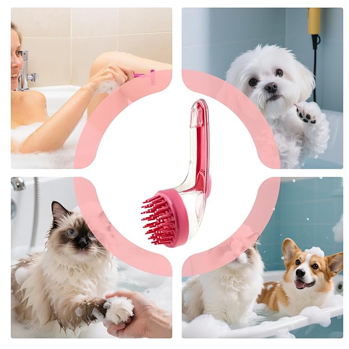 Pet Bathing Brush – Gentle Dog And Cat Scrubber With Integrated Soap Dispenser, Massage Cleansing Tool | Perfect For Puppies Kittens Cats, Home Use, Travel, Pool And Beach Bathing, Grooming Sessions