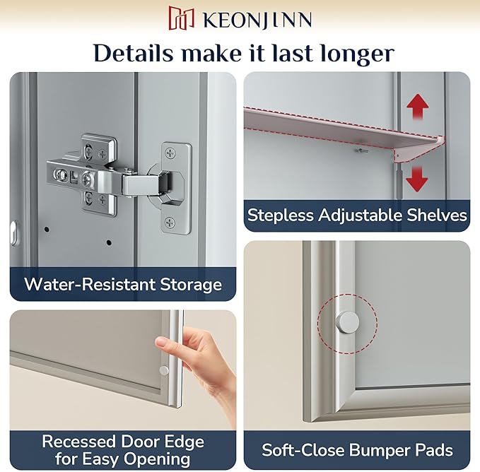 Keonjinn Small-Sized Medicine Cabinet 14.5 x 18.5 in, Assembly Required, Bathroom Medicine Cabinets Mirror, Lightweight, One Shelve Only, Surface Mount or Recessed, Tempered Glass
