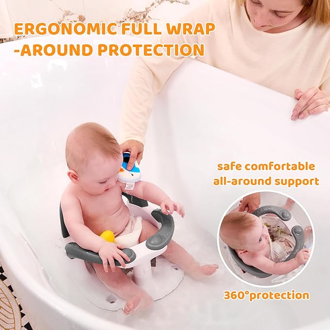 Baby Bath Seat for Babies 6 Months & Up Sitting Up,Infant Bath Seat with Temperature Alert+Open Backrest+on/Off Armrest,Toddler Bath seat Baby Bath Chair for Bathtub,Tub,Sink Aqua