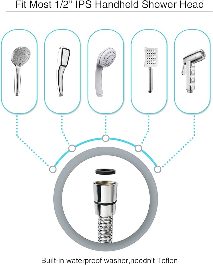 PHASAT 118-Inch Extra Long Indoor Outdoor Shower Tube Replacement Stainless Steel Handheld Shower Hose,Chrome,A3107C-3.0