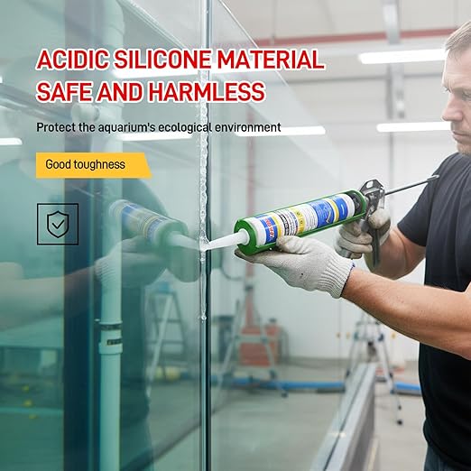 VGS067Aquarium Safe Silicone Sealant - 100% Waterproof Fish Tank Glue, Clear Structural Adhesive for Glass Building & Repair, High Strength Acidic Cure, (10.15 fl oz- Caulking Gun Required)